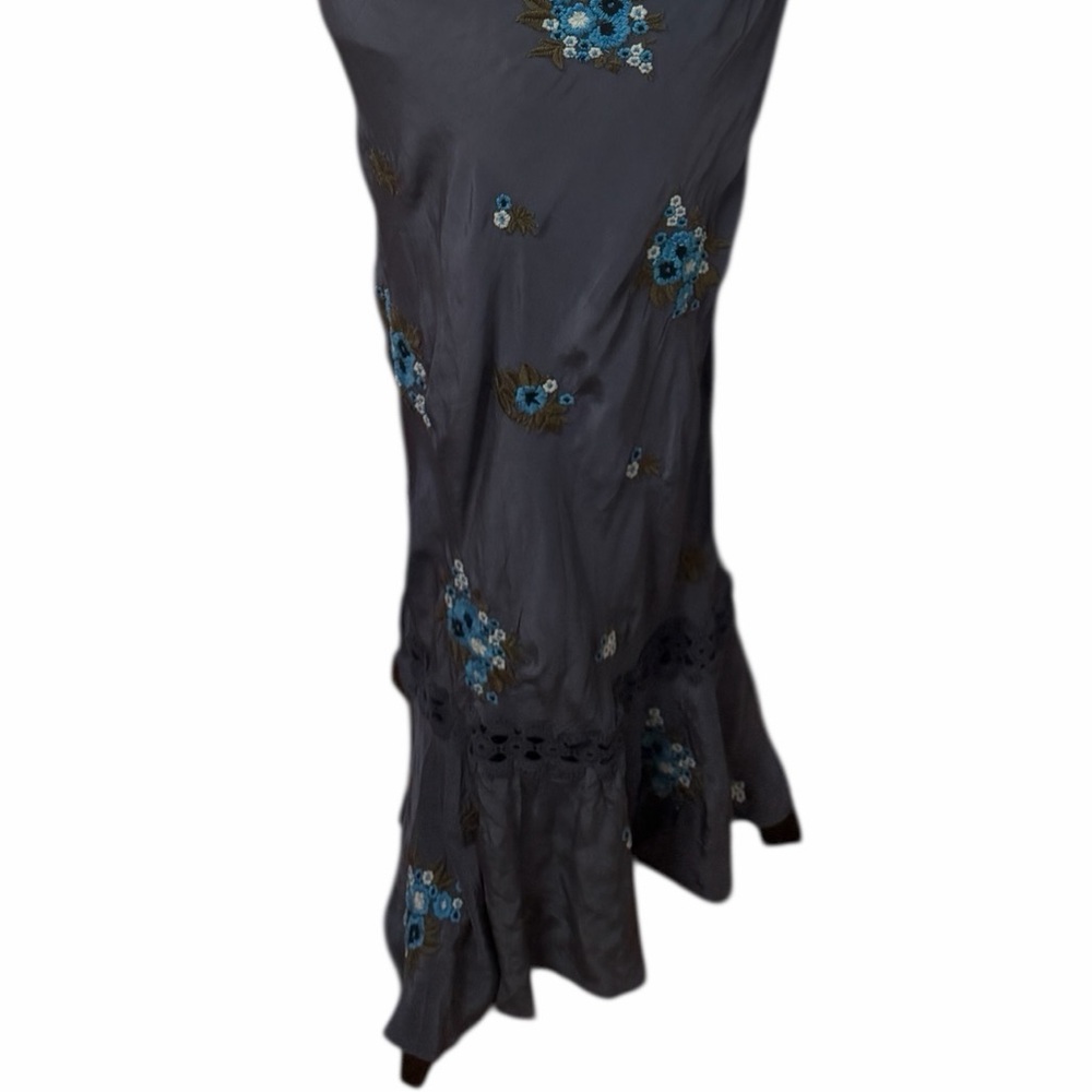 New Free People Bali Santa Cruz Ruffle Blue Floral Embroidered Maxi Dress M - Picture 7 of 16